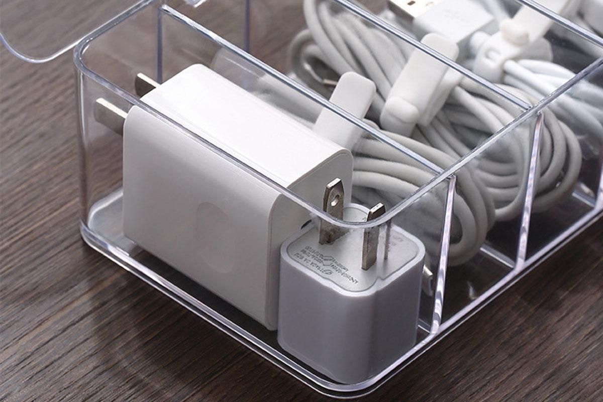 Cable Organizer Storage Box Desktop Power Cord Organizer with 7 Compartments for Office V1263-JX-6351