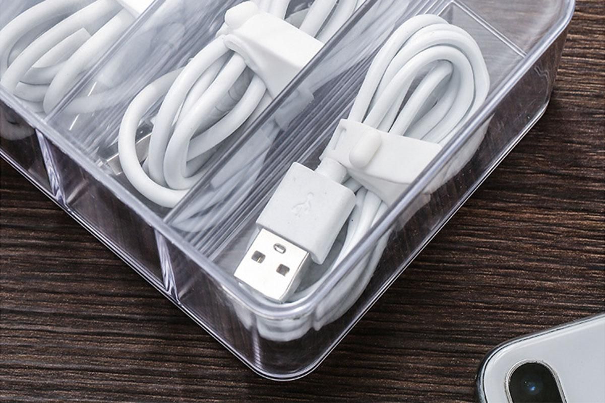 Cable Organizer Storage Box Desktop Power Cord Organizer with 7 Compartments for Office V1263-JX-6351