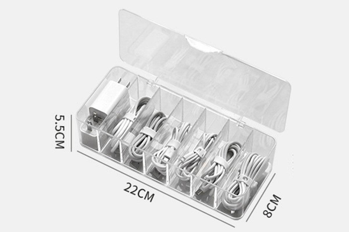 Cable Organizer Storage Box Desktop Power Cord Organizer with 7 Compartments for Office V1263-JX-6351