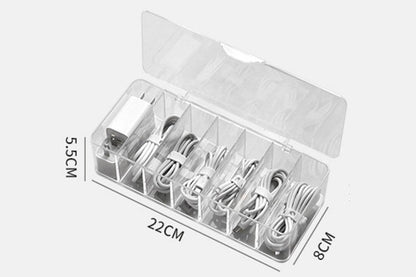 Cable Organizer Storage Box Desktop Power Cord Organizer with 7 Compartments for Office V1263-JX-6351
