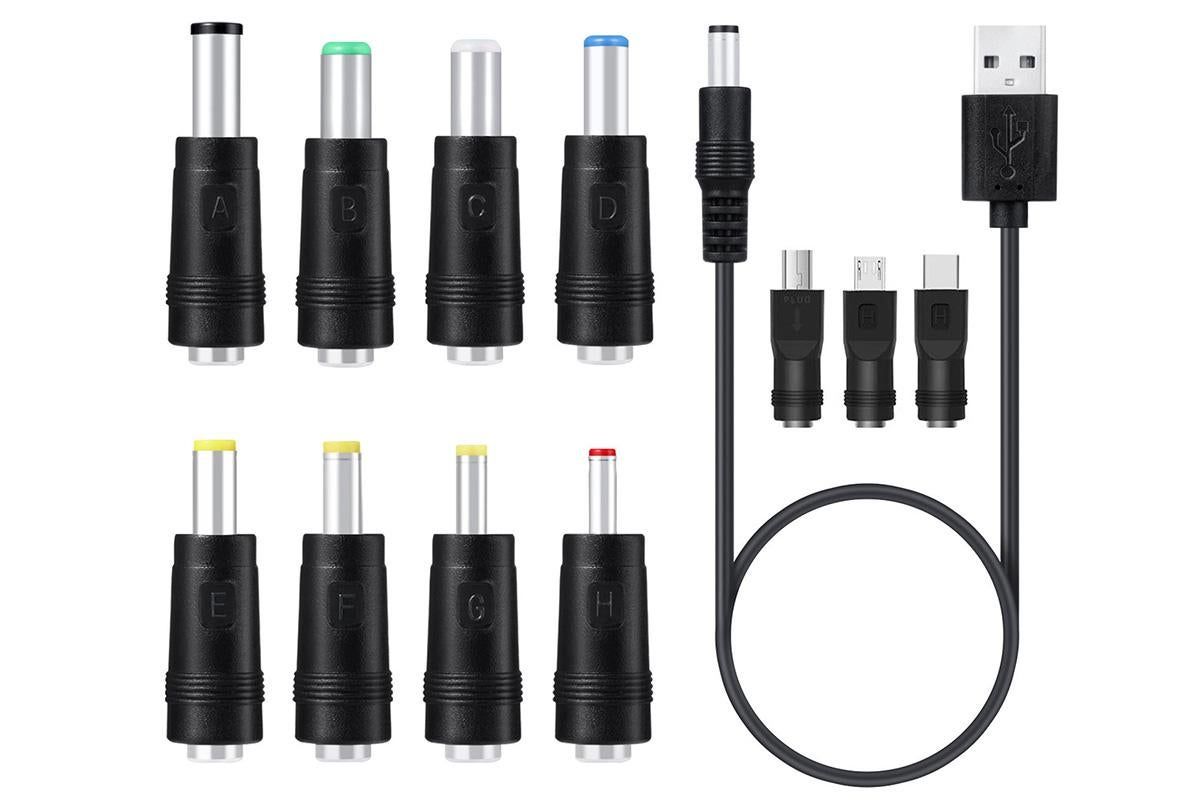 USB to DC 5V Charging Cable Power Cord 5.5x2.1mm with 11 Interchangeable Connectors V1263-JX-6352