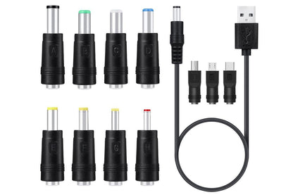 USB to DC 5V Charging Cable Power Cord 5.5x2.1mm with 11 Interchangeable Connectors V1263-JX-6352