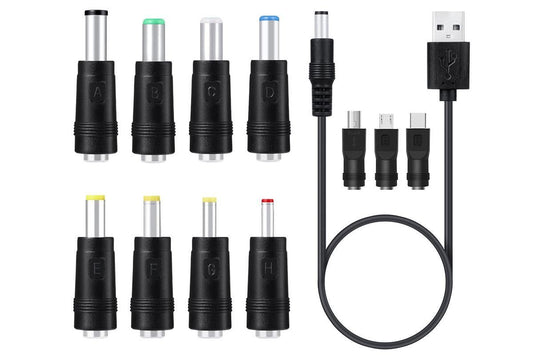 USB to DC 5V Charging Cable Power Cord 5.5x2.1mm with 11 Interchangeable Connectors V1263-JX-6352
