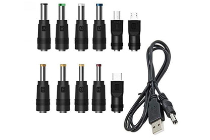 USB to DC 5V Charging Cable Power Cord 5.5x2.1mm with 11 Interchangeable Connectors V1263-JX-6352