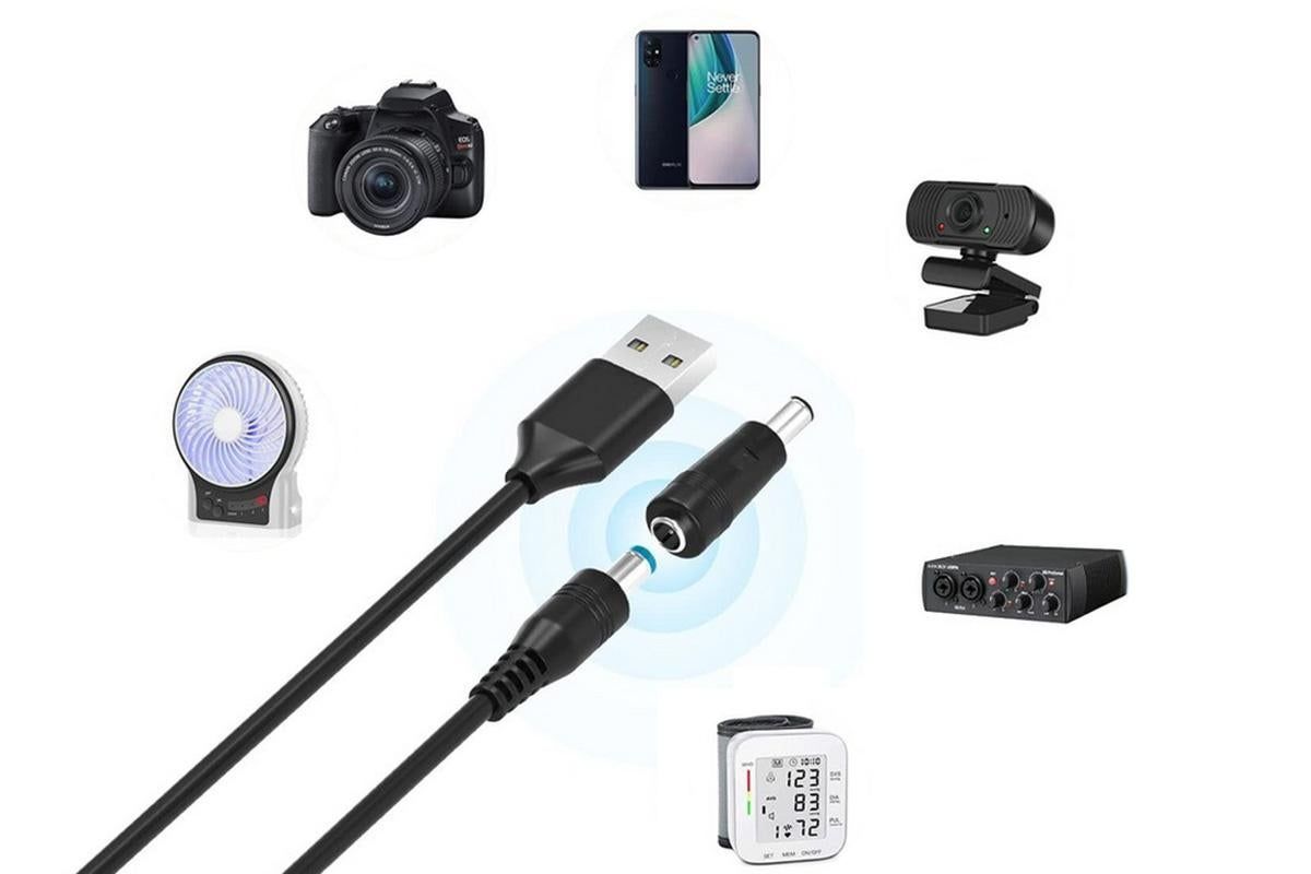 USB to DC 5V Charging Cable Power Cord 5.5x2.1mm with 11 Interchangeable Connectors V1263-JX-6352