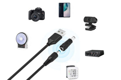 USB to DC 5V Charging Cable Power Cord 5.5x2.1mm with 11 Interchangeable Connectors V1263-JX-6352