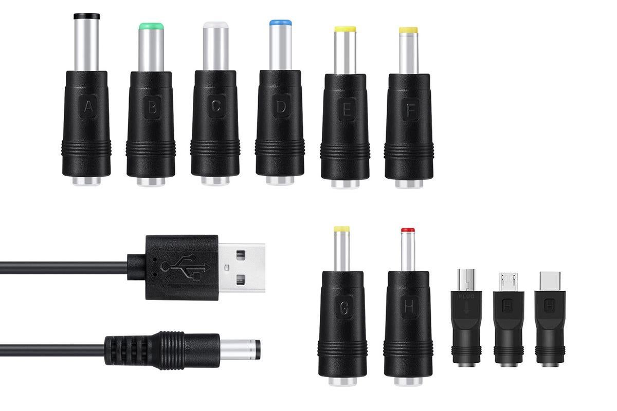 USB to DC 5V Charging Cable Power Cord 5.5x2.1mm with 11 Interchangeable Connectors V1263-JX-6352