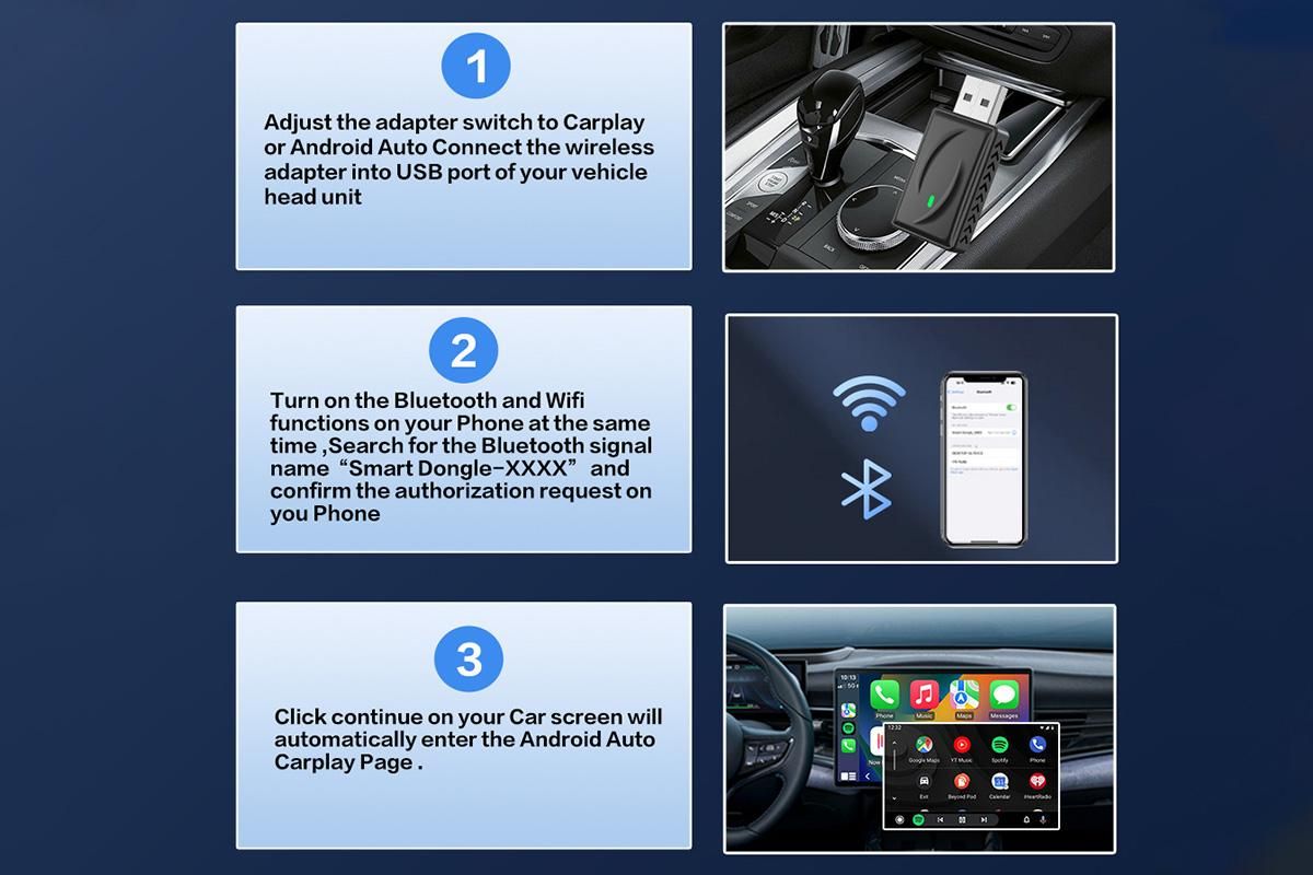 Wireless Adapter Auto Connect USB Dongle Compatible with Wired Carplay Android 2 in 1 Carplay Android Auto V1263-JX-6370