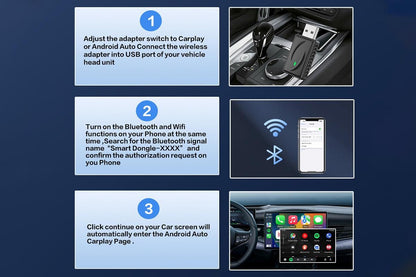 Wireless Adapter Auto Connect USB Dongle Compatible with Wired Carplay Android 2 in 1 Carplay Android Auto V1263-JX-6370