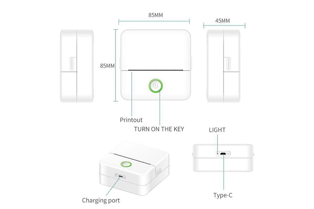 Thermal Mini Printer Mini Pocket Wireless Thermal Printer Bluetooth Photo Inkless Sticker Printer Compatible V1263-JX-6374-1
