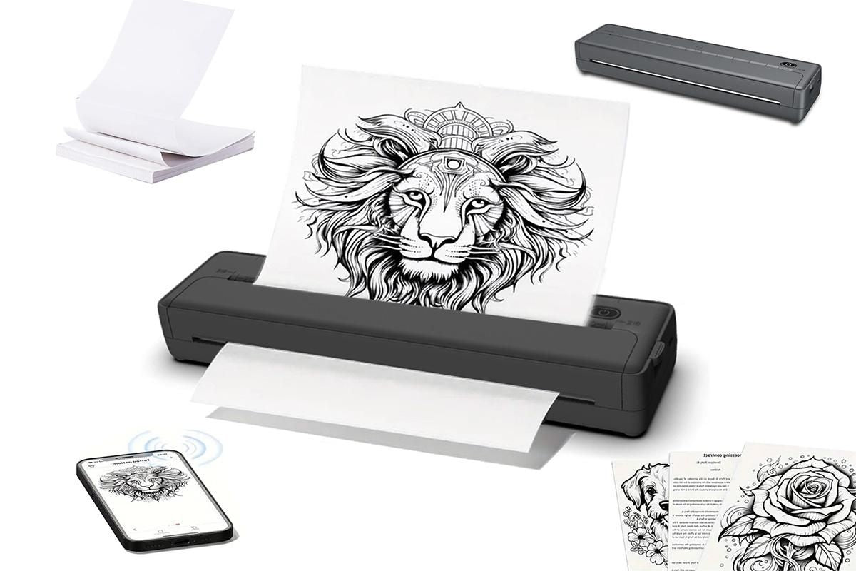 Portable Printer Wireless Bluetooth A4 Thermal Mobile Printer with 100Pcs Thermal Paper Inkless Printer V1263-JX-6375