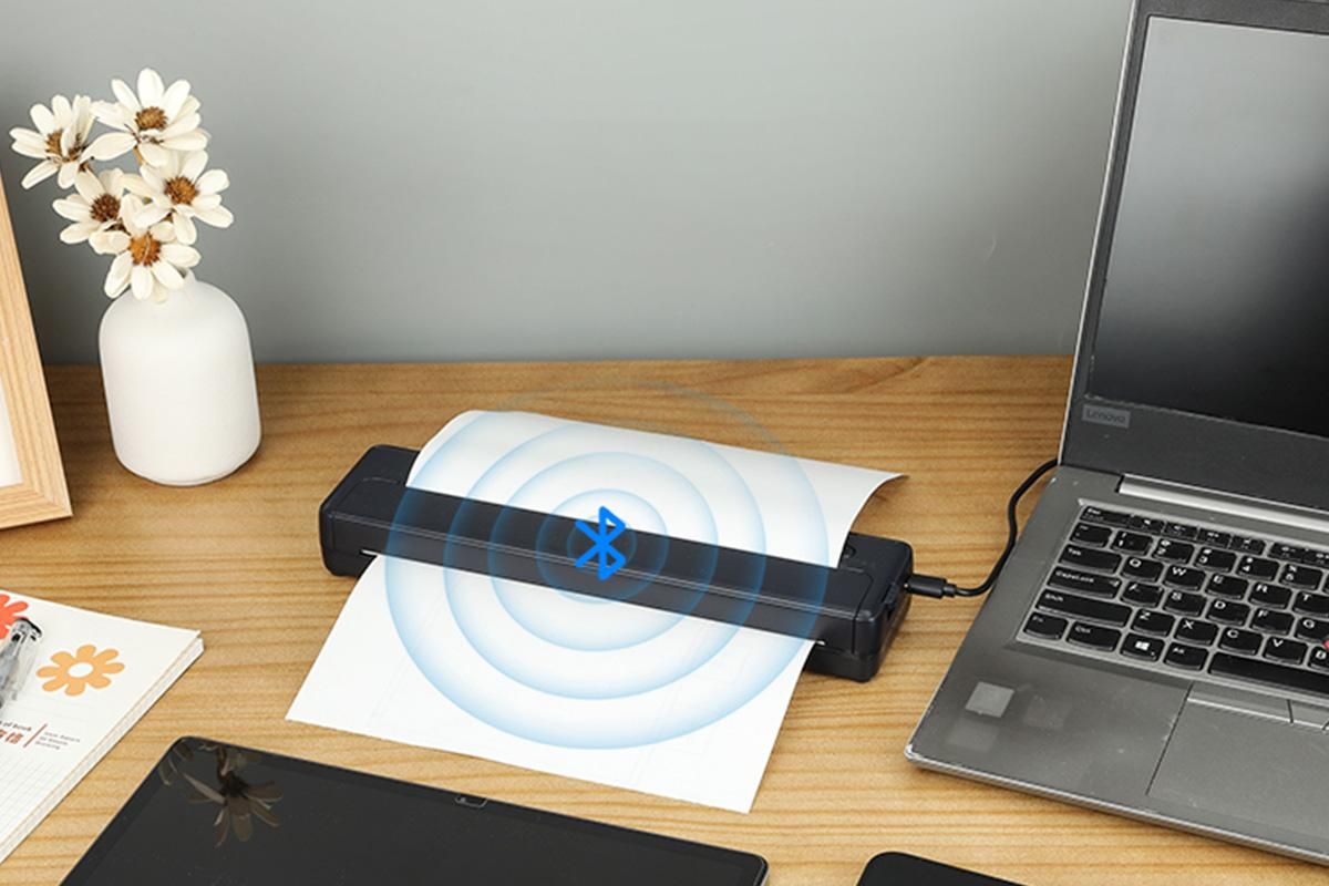 Portable Printer Wireless Bluetooth A4 Thermal Mobile Printer with 100Pcs Thermal Paper Inkless Printer V1263-JX-6375