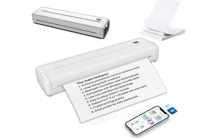 Portable Printer Wireless Bluetooth A4 Thermal Mobile Printer with 100Pcs Thermal Paper Inkless Printer V1263-JX-6375