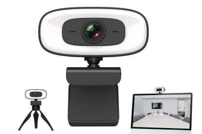 4K Webcam with Ring Light Built in Microphone and Tripod for Video Conferencing V1263-JX-6384