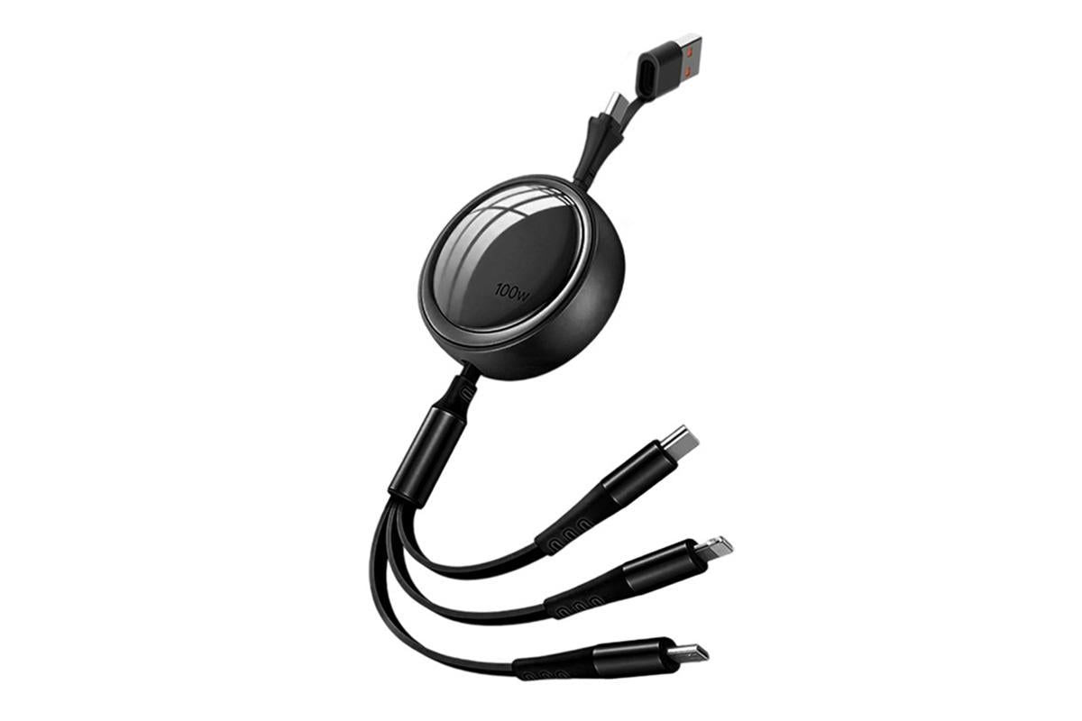 3 In 2 Retractable Multi Charging Cable Retracted USB C Cell Phone Charger V1263-JX-6403