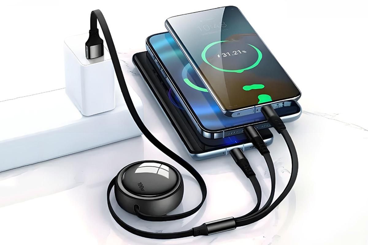 3 In 2 Retractable Multi Charging Cable Retracted USB C Cell Phone Charger V1263-JX-6403