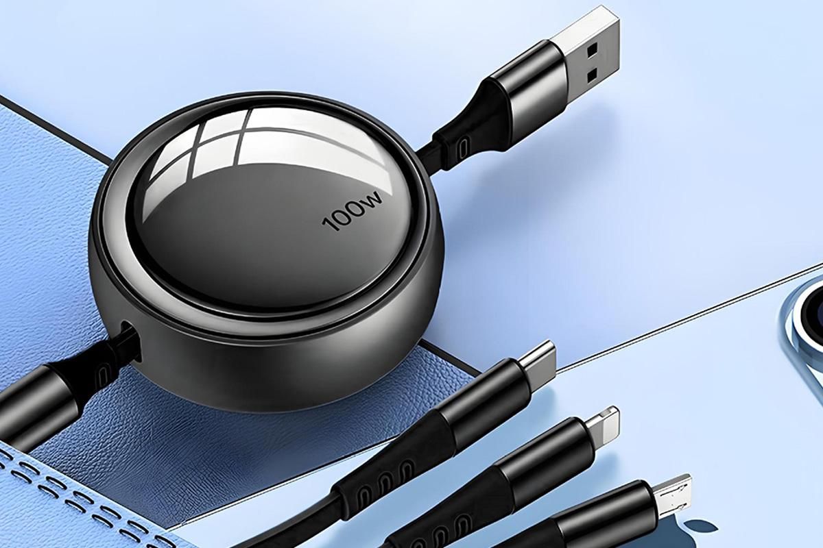 3 In 2 Retractable Multi Charging Cable Retracted USB C Cell Phone Charger V1263-JX-6403