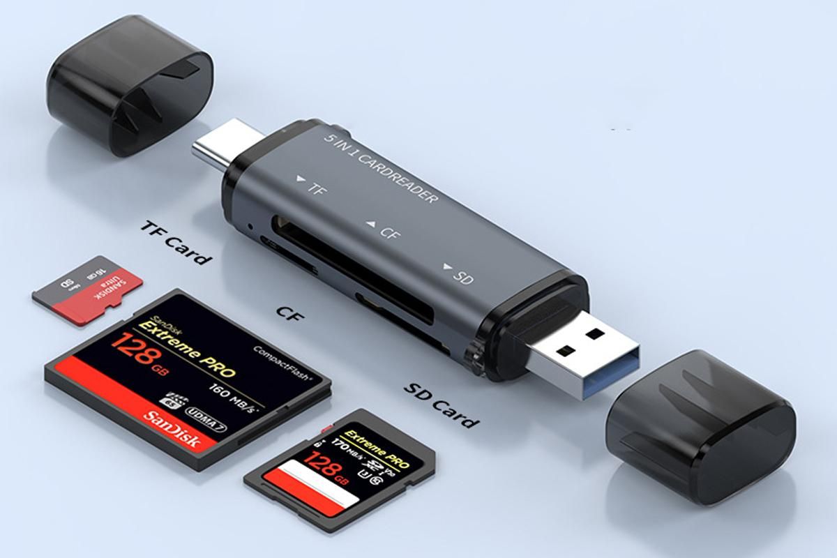 USB C SD Card Reader 5- in-1 Memory Card Reader for CF SD TF V1263-JX-6405