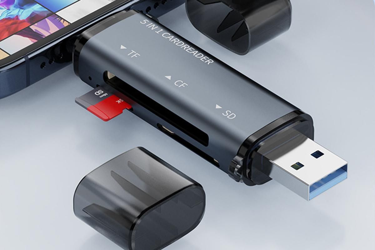USB C SD Card Reader 5- in-1 Memory Card Reader for CF SD TF V1263-JX-6405