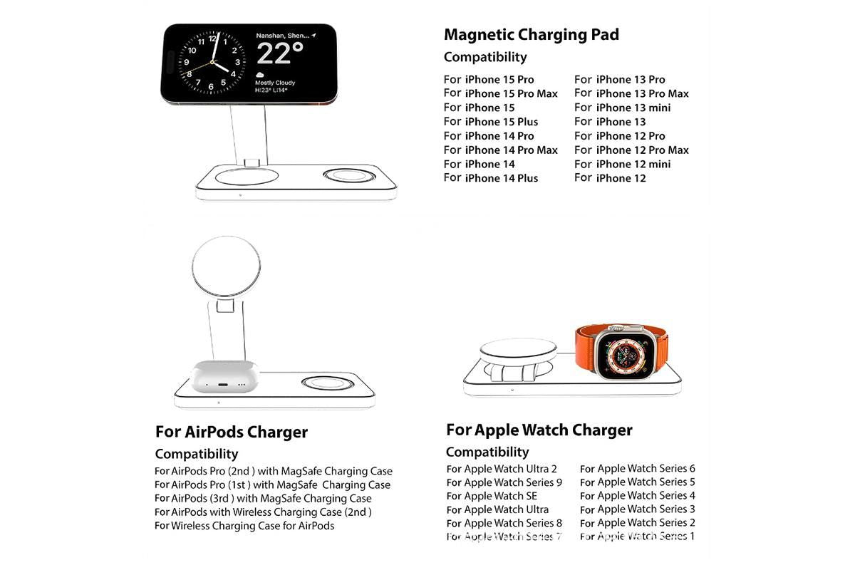 3 in 1 Charging Station for iPhone Wireless Charger Wireless Charger Dock for Apple Watch iPhone AirPods V1263-JX-6410-2