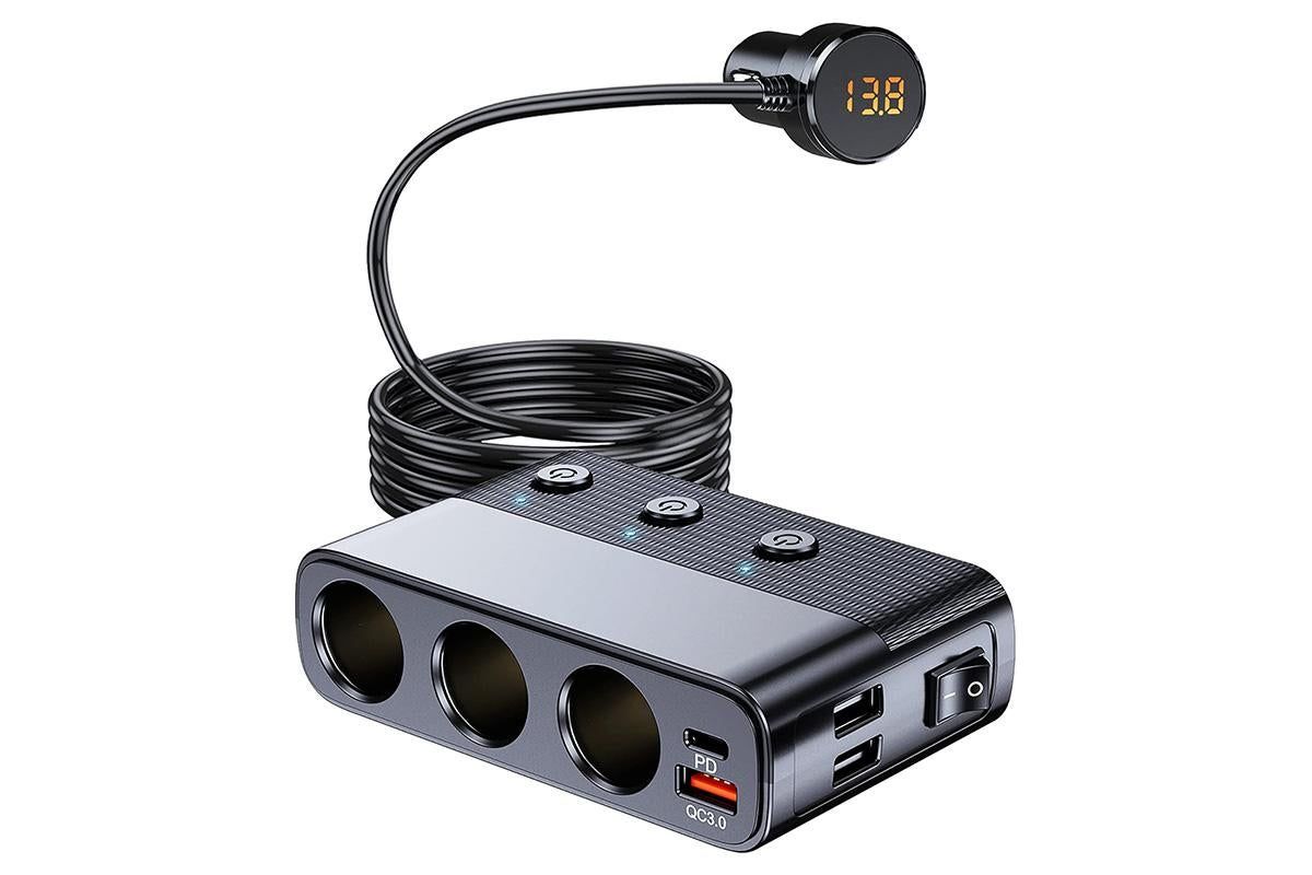 7 in 1 Cigarette Lighter Splitter QC3.0 PD 30W Charging 3 Socket Car Charger Adapter V1263-JX-6411
