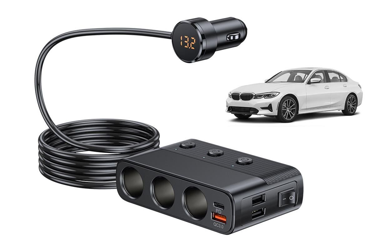 7 in 1 Cigarette Lighter Splitter QC3.0 PD 30W Charging 3 Socket Car Charger Adapter V1263-JX-6411