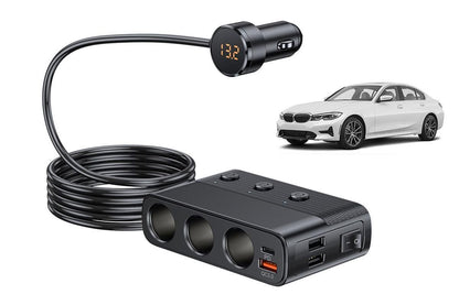 7 in 1 Cigarette Lighter Splitter QC3.0 PD 30W Charging 3 Socket Car Charger Adapter V1263-JX-6411