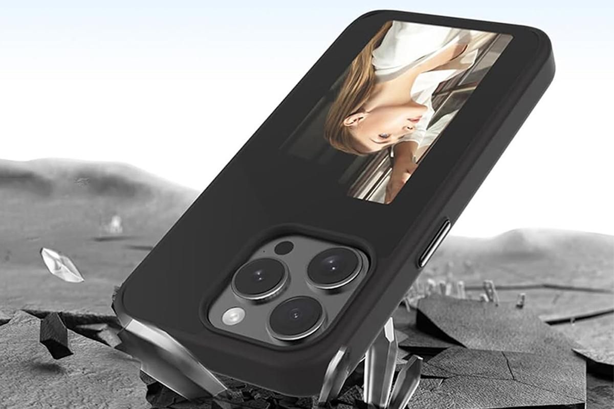 NFC E-Ink Smart Cover iPhone Ink Screen Display Digital DIY Custom Picture Phone Case -Black / iPhone 15 Pro V1263-JX-6413-1