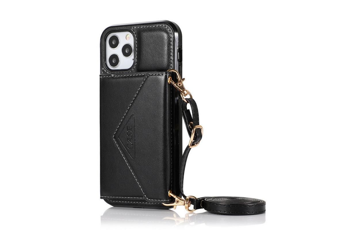 PU Leather Crossbody Phone Case Cover Wallet Card Holder for iPhone 13 Series -Black /iPhone13 6.1 V1263-JX-6417-2