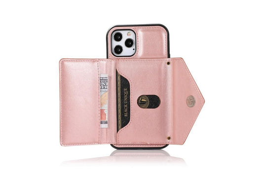 PU Leather Crossbody Phone Case Cover Wallet Card Holder for iPhone 13 Series -Rose Gold /iPhone13 6.1 V1263-JX-6436-2