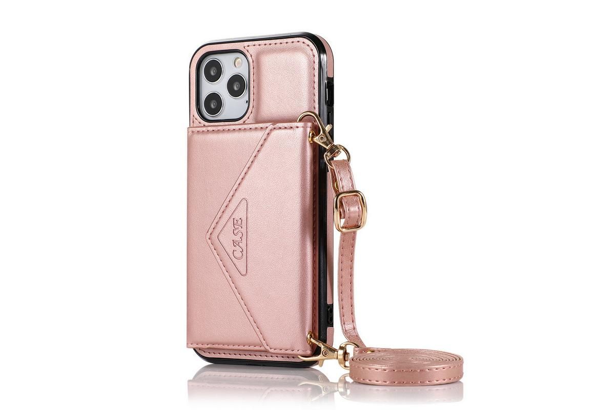 PU Leather Crossbody Phone Case Cover Wallet Card Holder for iPhone 13 Series -Rose Gold /iPhone13 mini 5.4 V1263-JX-6436-4