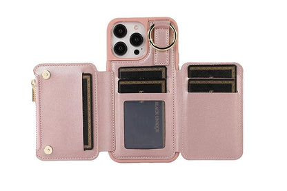 PU Leather Phone Case Wallet Purse for iPhone 14 Series -Rose Gold /iPhone 14 V1263-JX-6437-1