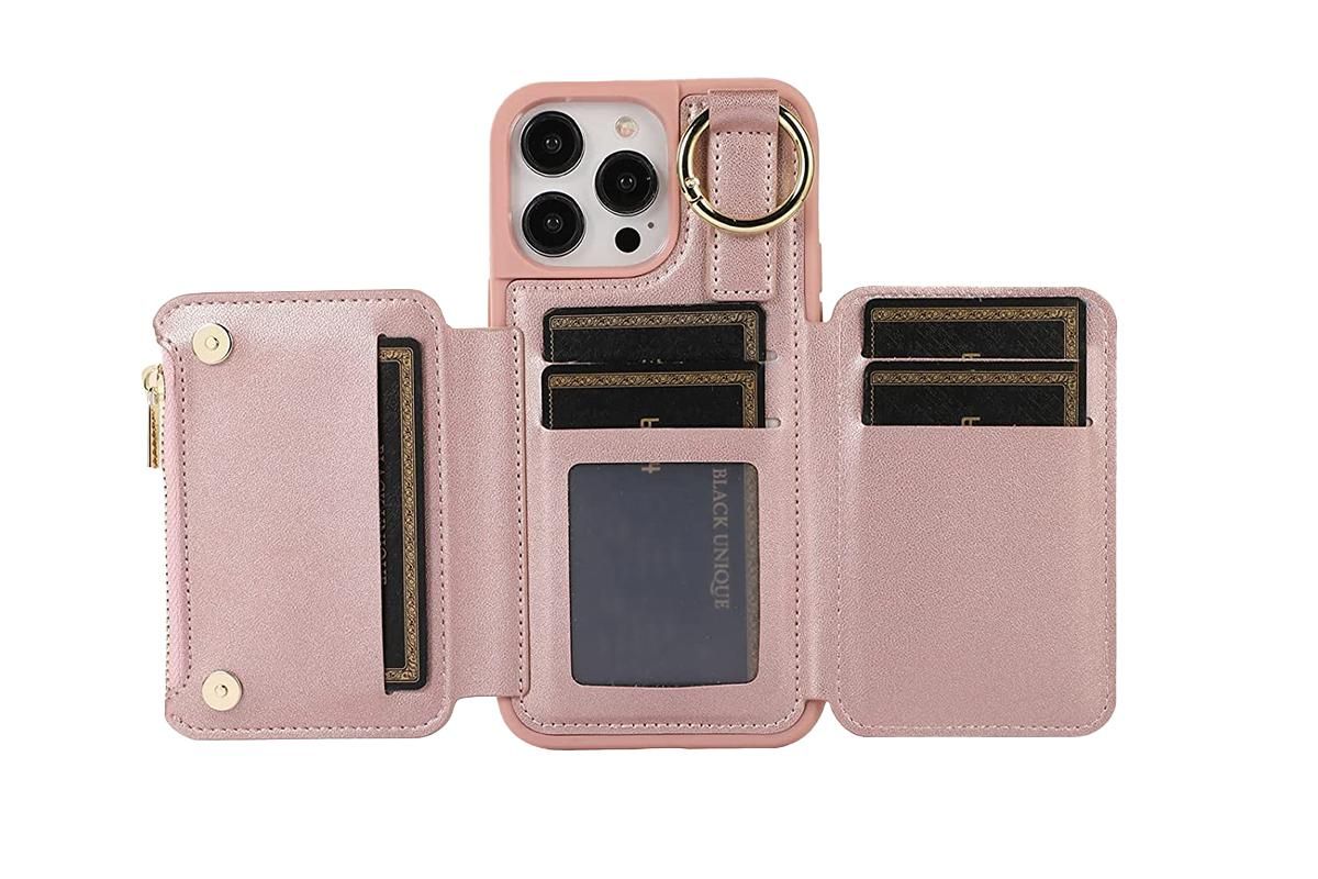 PU Leather Phone Case Wallet Purse for iPhone 14 Series -Rose Gold /iPhone 14 Pro V1263-JX-6437-2