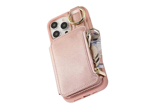 PU Leather Phone Case Wallet Purse for iPhone 14 Series -Rose Gold /iPhone 14 Pro V1263-JX-6437-2