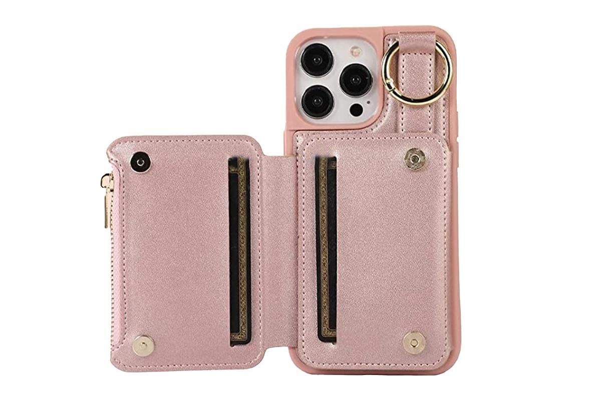 PU Leather Phone Case Wallet Purse for iPhone 14 Series -Rose Gold /iPhone 14 Pro V1263-JX-6437-2