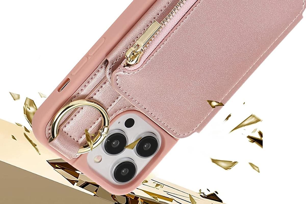 PU Leather Phone Case Wallet Purse for iPhone 14 Series -Rose Gold /iPhone 14 Pro V1263-JX-6437-2