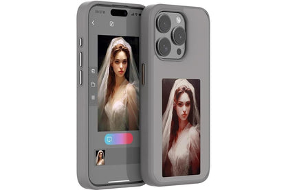 NFC E-Ink Smart Cover iPhone Ink Screen Display Digital DIY Custom Picture Phone Case -Grey /iPhone 15 Pro V1263-JX-6438-2