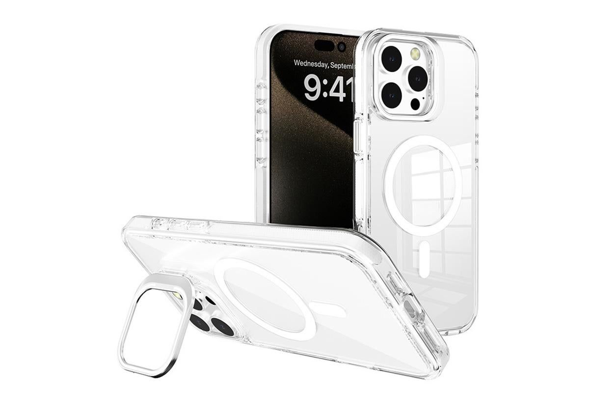 For iPhone 16 Series Phone Case with Stand Full Body Case -White /iPhone 16 Pro V1263-JX-6441-3