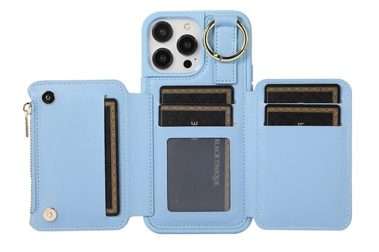 PU Leather Phone Case Wallet Purse for iPhone 14 Series -Blue /iPhone 14 Pro Max V1263-JX-6446-1