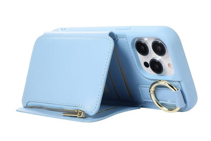 PU Leather Phone Case Wallet Purse for iPhone 14 Series -Blue /iPhone 14 V1263-JX-6446-2