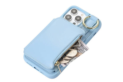 PU Leather Phone Case Wallet Purse for iPhone 14 Series -Blue /iPhone 14 Pro V1263-JX-6446-3