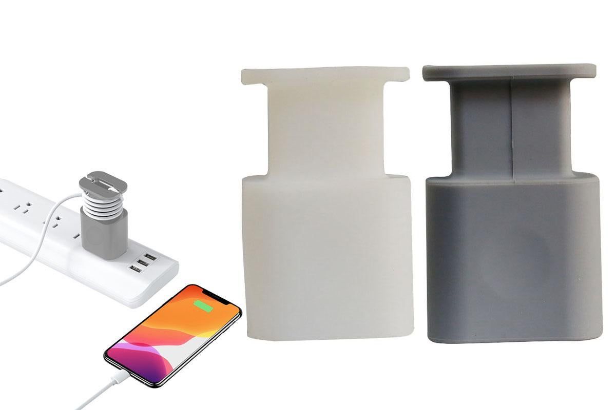 Silicone Charger Protector with Cord Wrap for Apple Phone 18W/20W Charger -Gray & White V1263-JX-6448-2