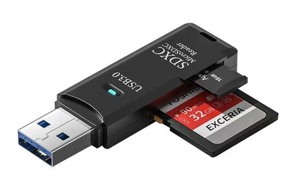 2 In 1 USB 3.0 Card Memory Reader High Speed SD SDHC SDXC Micro Writer Adapter - Black V1263-JX-6451-1