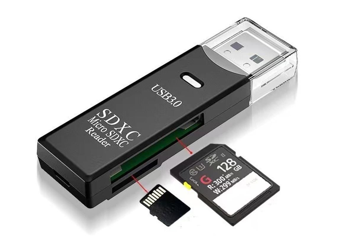 2 In 1 USB 3.0 Card Memory Reader High Speed SD SDHC SDXC Micro Writer Adapter - Black V1263-JX-6451-1