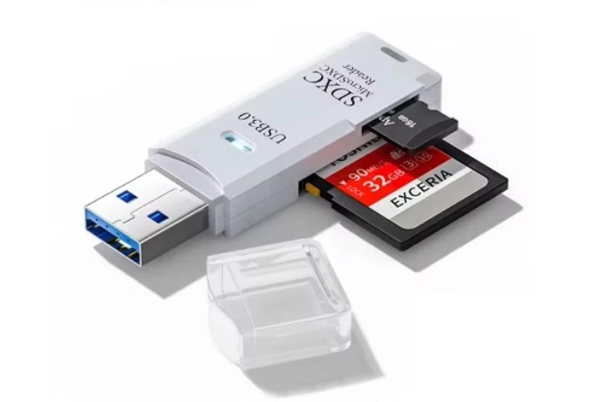 2 In 1 USB 3.0 Card Memory Reader High Speed SD SDHC SDXC Micro Writer Adapter - White V1263-JX-6451-2