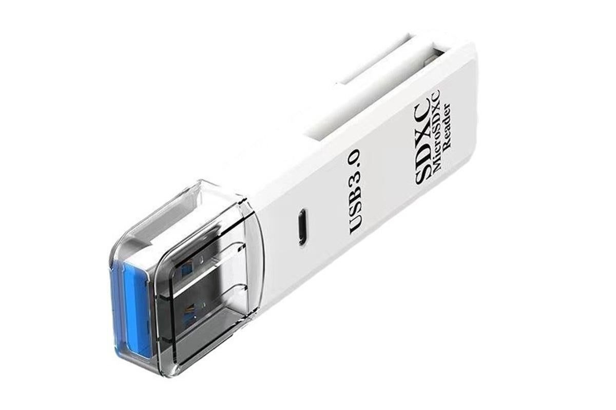 2 In 1 USB 3.0 Card Memory Reader High Speed SD SDHC SDXC Micro Writer Adapter - White V1263-JX-6451-2