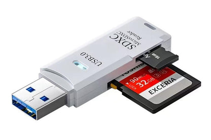 2 In 1 USB 3.0 Card Memory Reader High Speed SD SDHC SDXC Micro Writer Adapter - White V1263-JX-6451-2