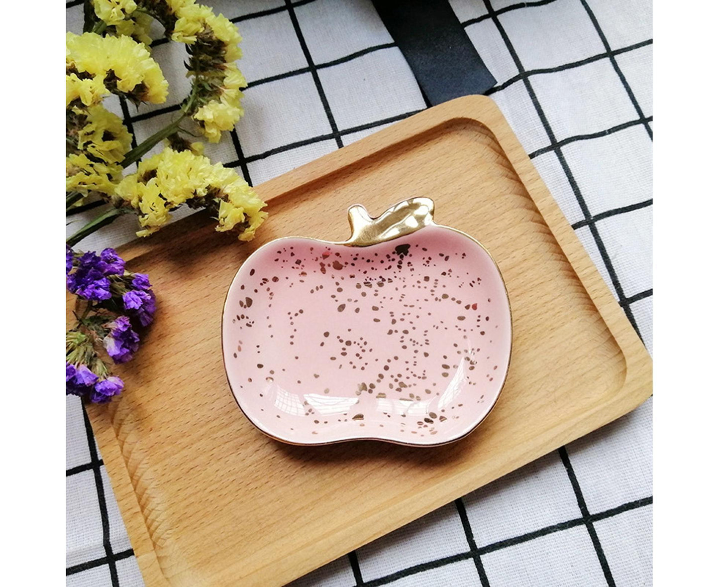 Jewelry Dish Cute Multi-purpose Ceramic Earrings Decorative Display Bowl for Indoor-Pink V1263-JX-646