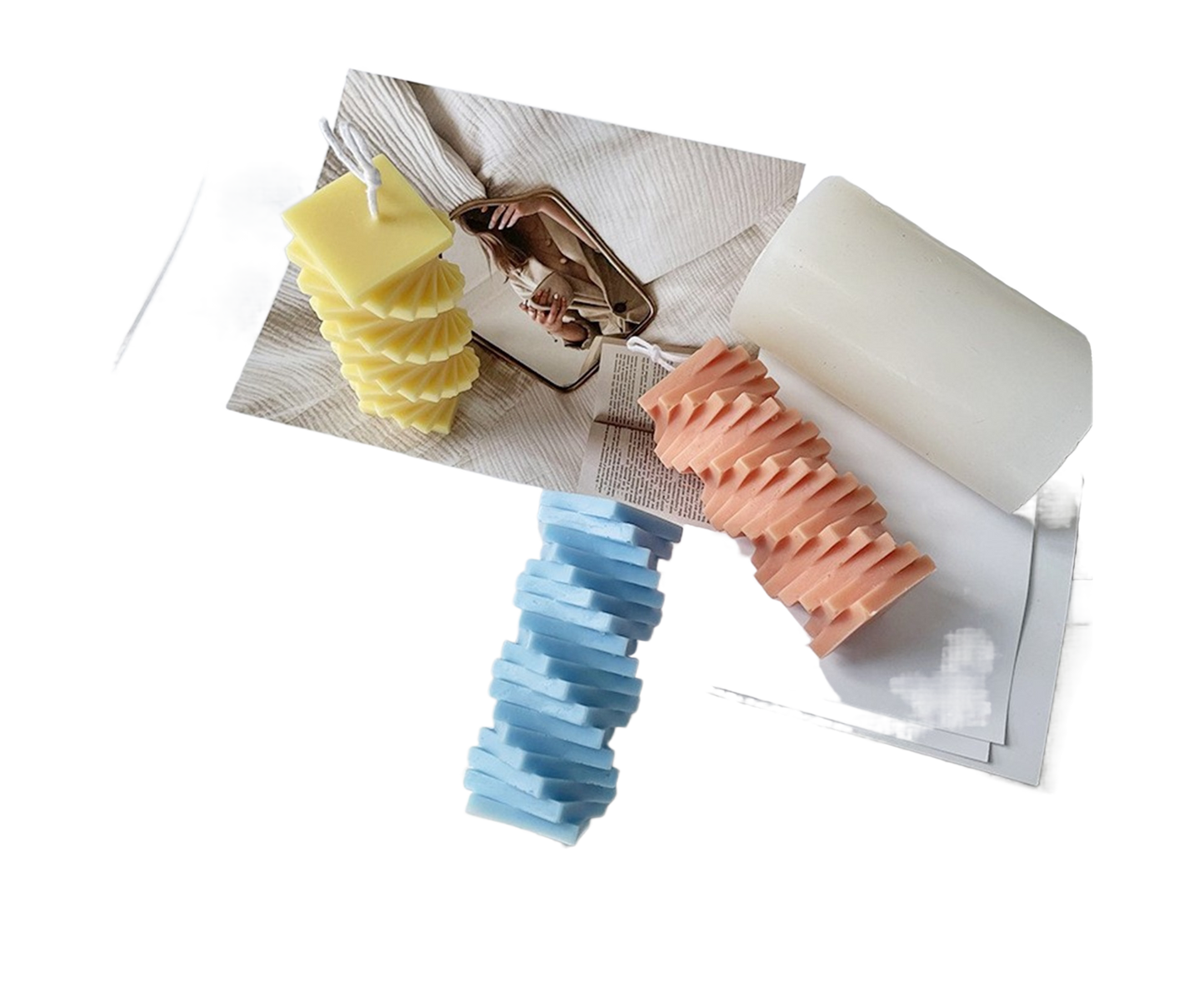 Candle Mold Non-stick DIY Silica Gel Rotating Cylinder Epoxy Resin Mold Home Ornament -White V1263-JX-648