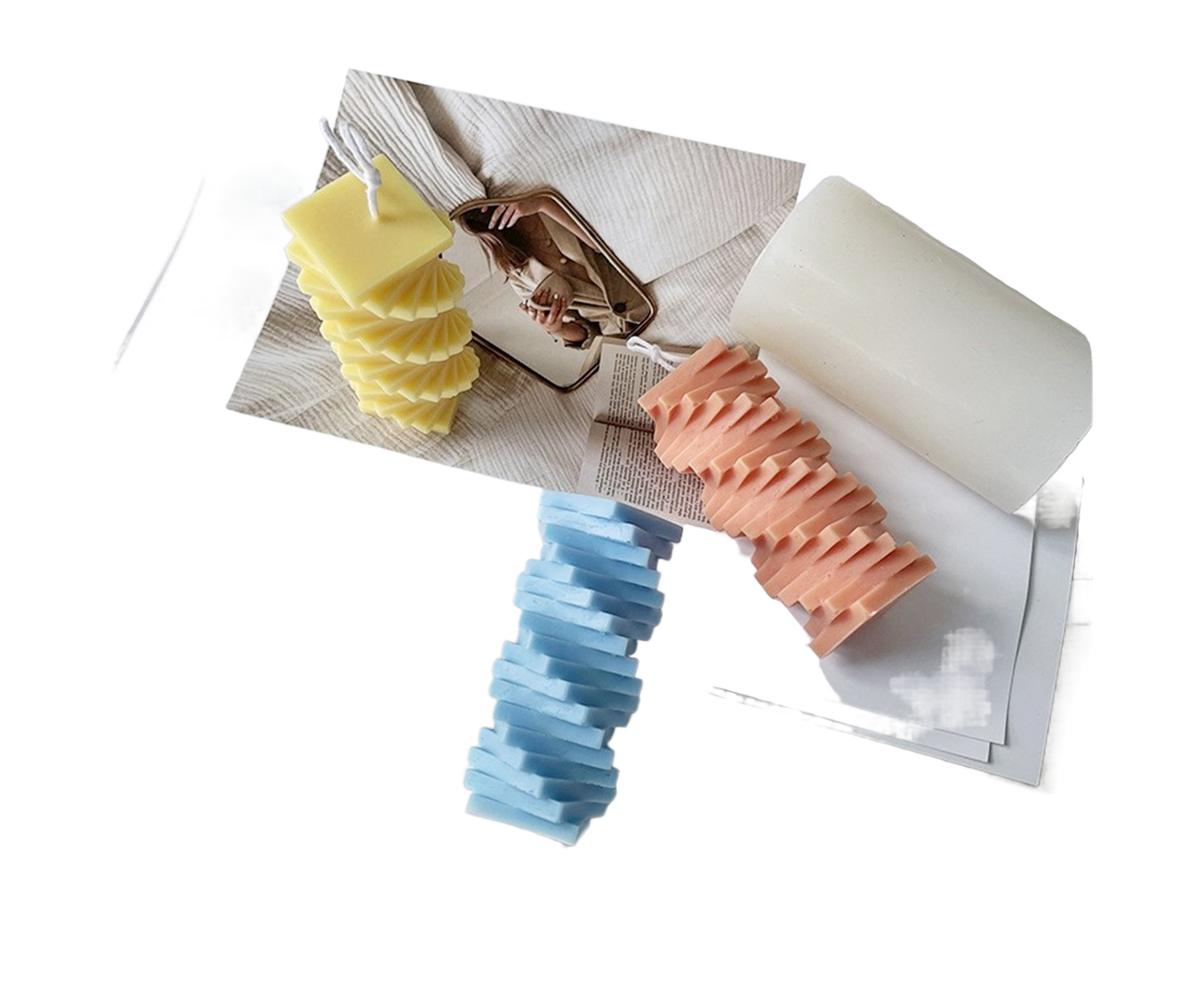 Candle Mold Non-stick DIY Silica Gel Rotating Cylinder Epoxy Resin Mold Home Ornament -White V1263-JX-648